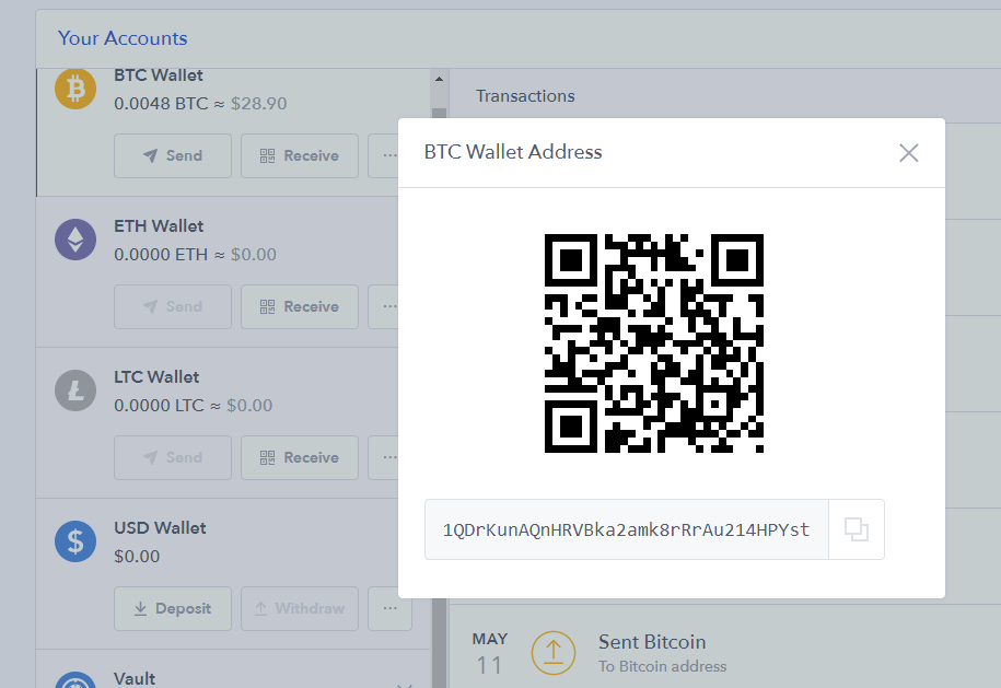 How to get bitcoin address from coinbase